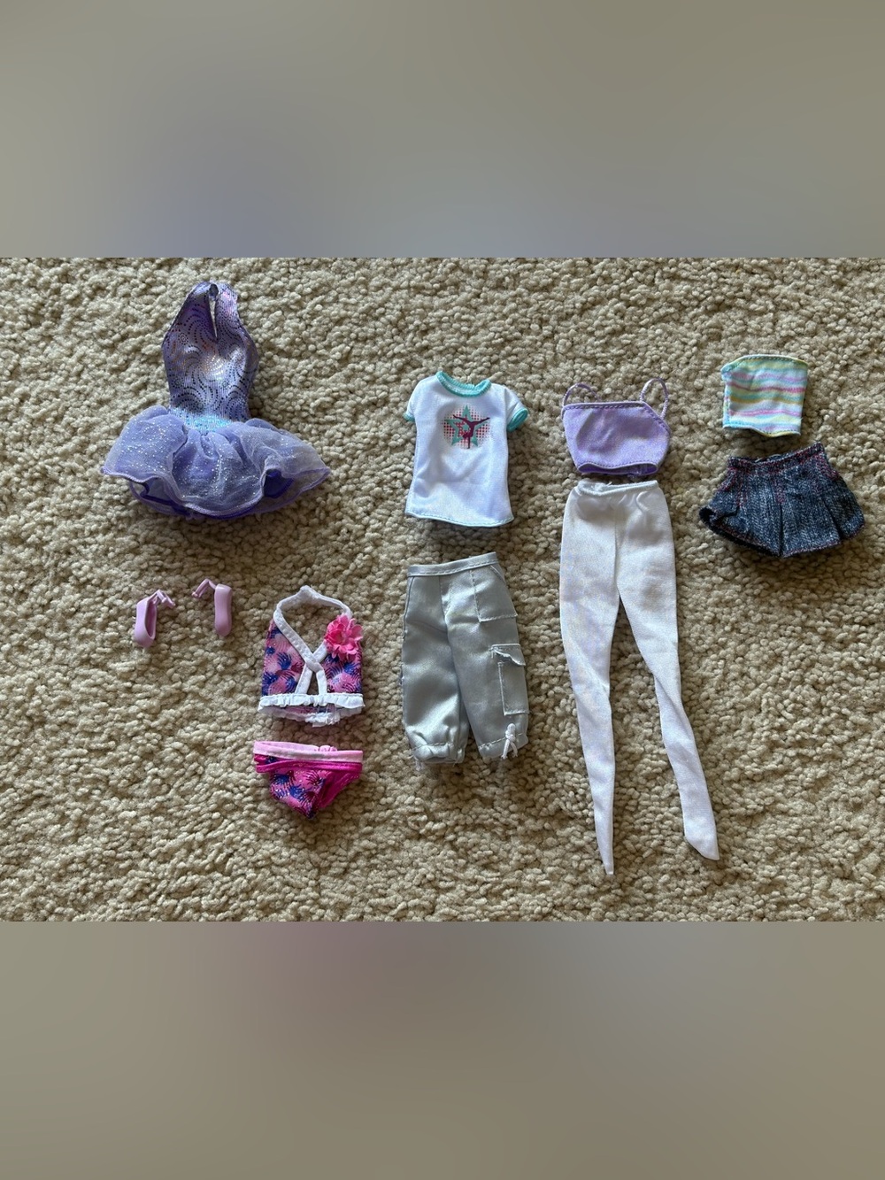 Vintage Barbie Clothes Lot Y2K Mattel 2000s Gymnastics Cargo Pants Swimsuit Tutu
